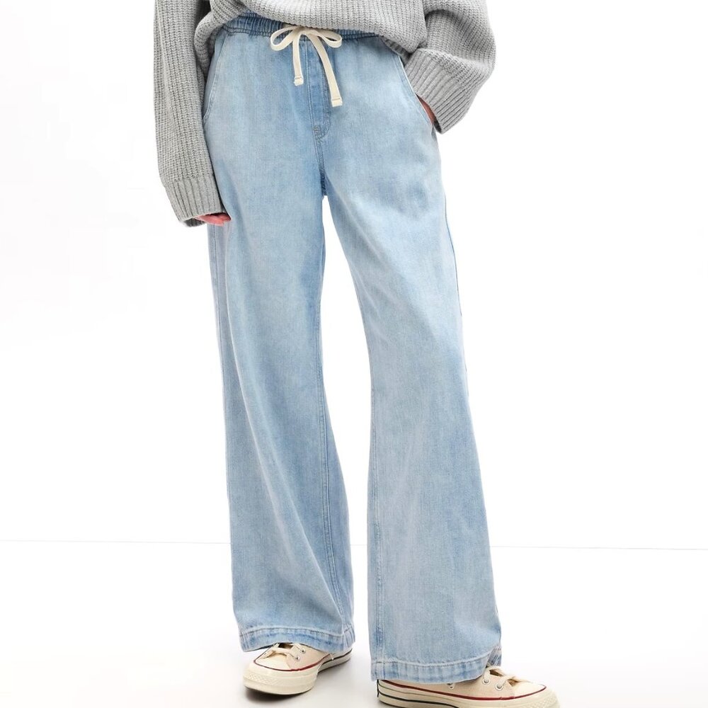 Gap Denim High Rise Wide-Leg Pull-On Light Wash Jeans Large Spring 2024